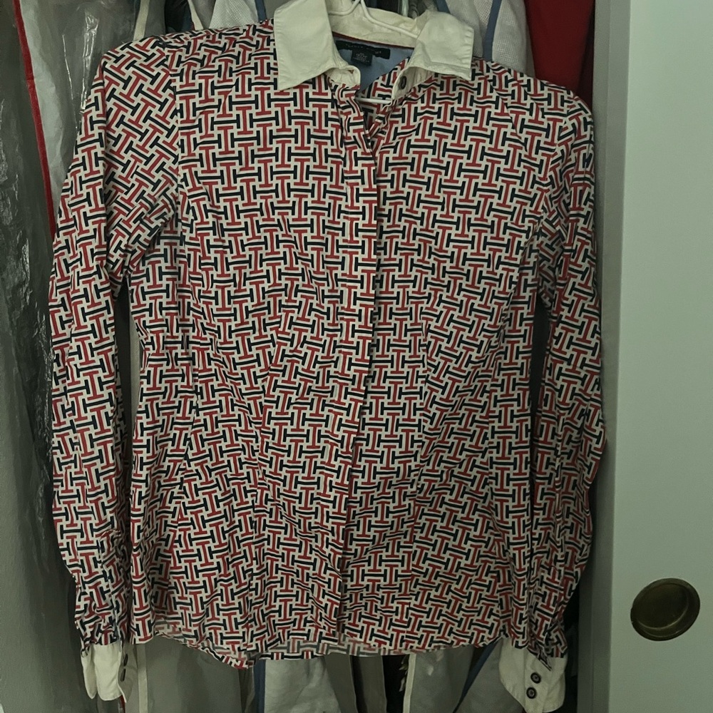 Patriotic Geometric Patterned Long Sleeve Shirt Size XS
